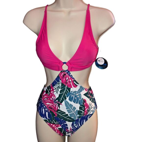 Decree Women's Swimsuit Monokini Tropical Hot Pink Vacation Beach XS NWT - Picture 5 of 7